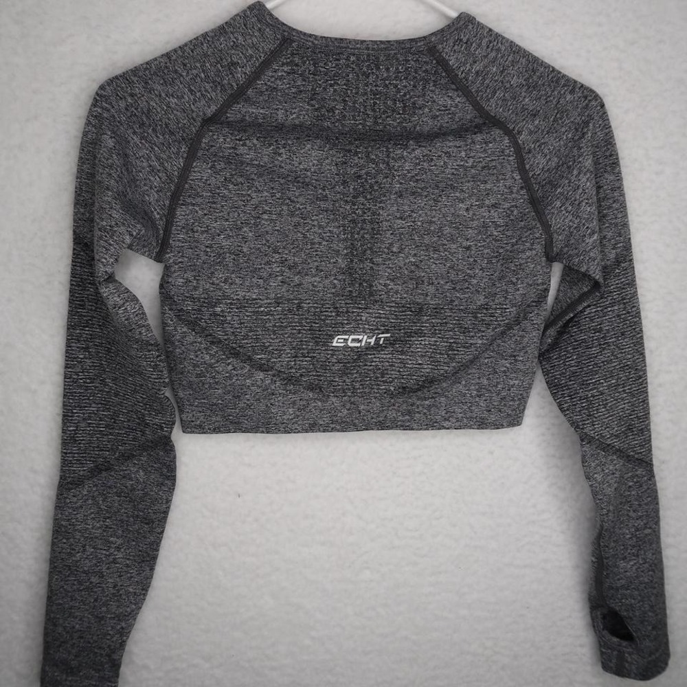 Echt Women's Dark Grey Cropped Long Sleeve Top Sz S Activewear Workout Gym - Picture 7 of 7